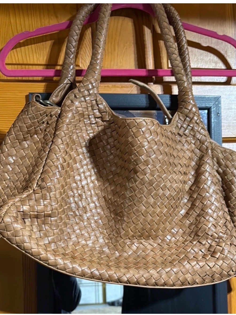 Woven Shoulder Bag In Tan
